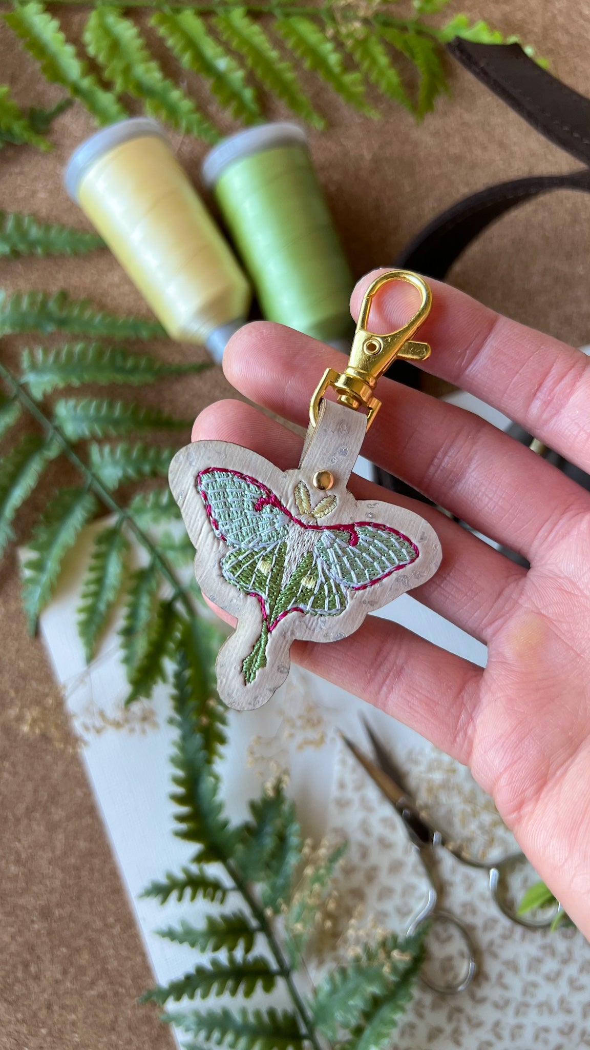 Luna Moth Keychain | Embroidered Cork Accessory