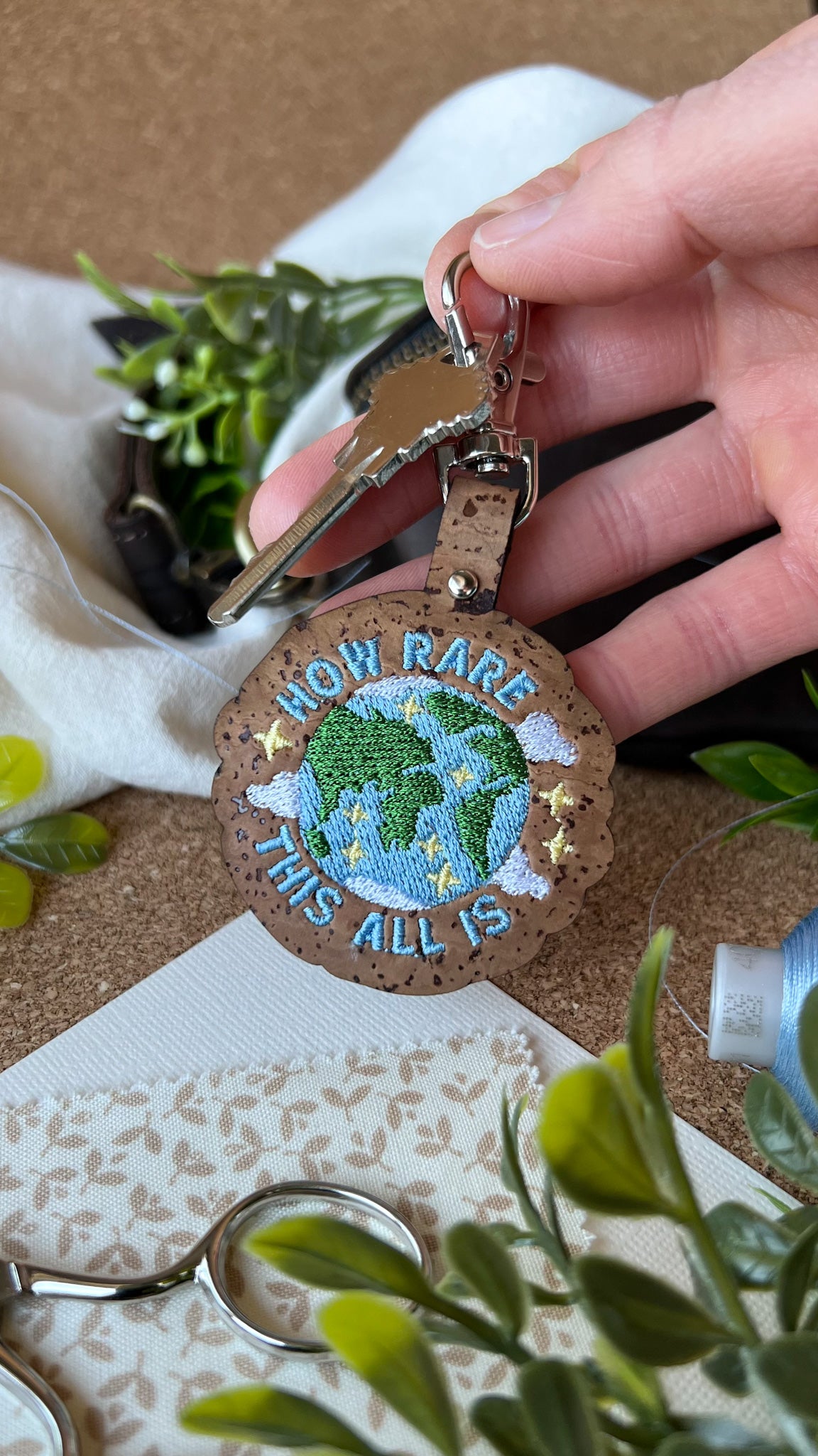 Rare Earth "how rare this all is" Keychain | Embroidered Cork Accessory