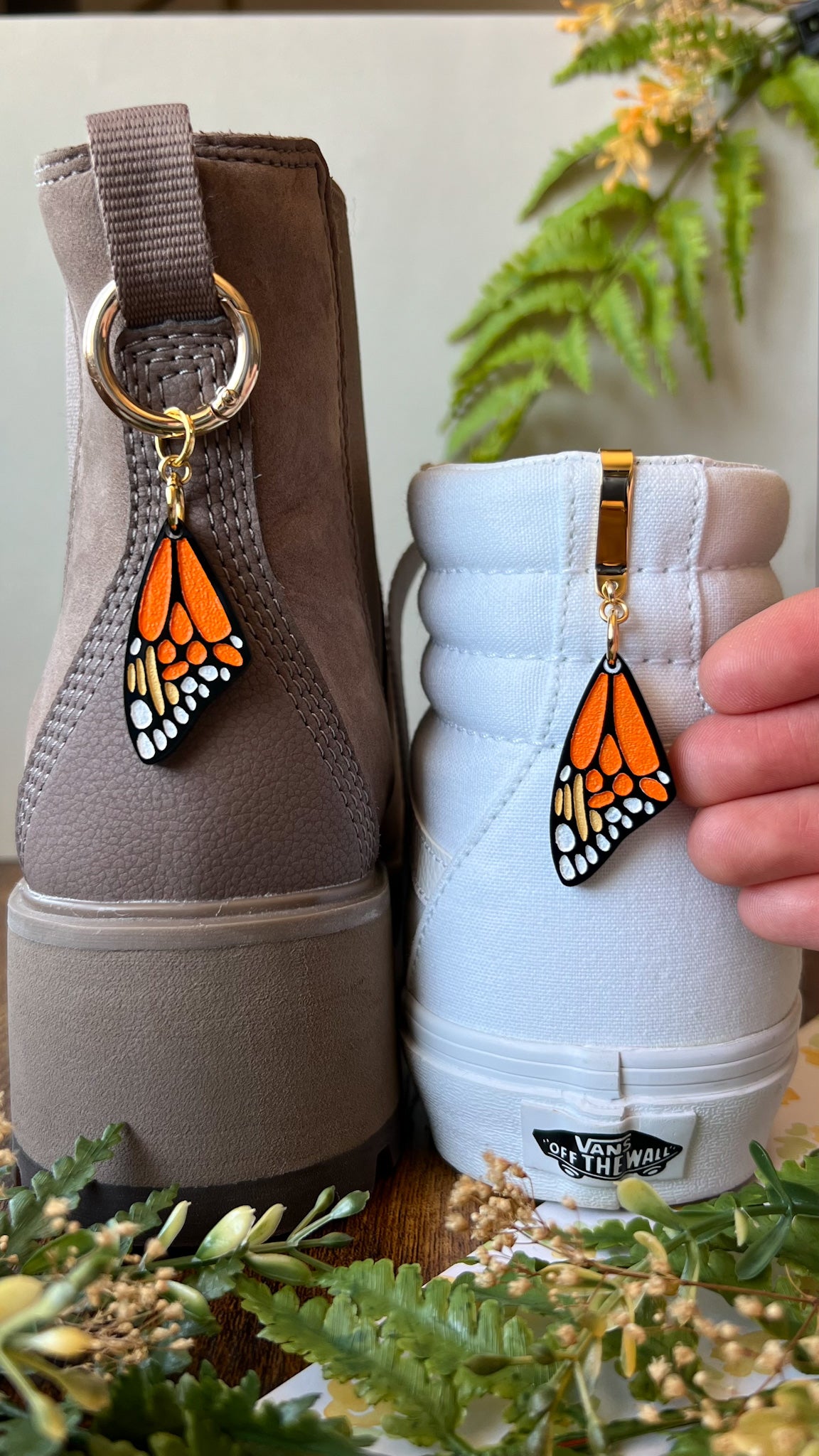Orange Monarch Butterfly Wing Shoe Accessory